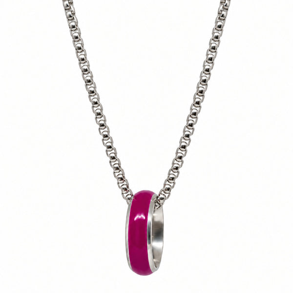 AURORA CORE - Deep Fuchsia 7mm Titanium Steel Pendant with 24inch Round Box 4mm Chain for Men & Boys