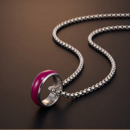 THE MEN THING SS Pendant/ Necklace AURORA CORE - Deep Fuchsia 7mm Titanium Steel Pendant with 24inch Round Box 4mm Chain for Men & Boys