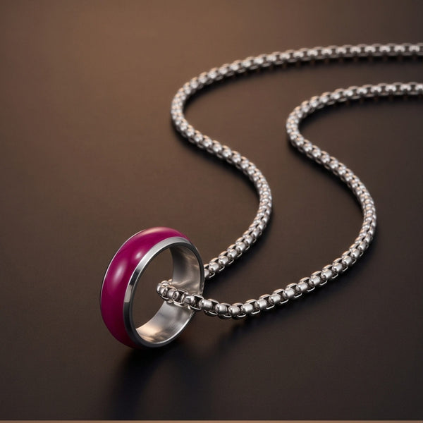 AURORA CORE - Deep Fuchsia 7mm Titanium Steel Pendant with 24inch Round Box 4mm Chain for Men & Boys