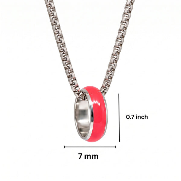 AURORA CORE - Fluorescent Coral Pink 7mm Titanium Steel Pendant with 24inch Round Box 4mm Chain for Men & Boys