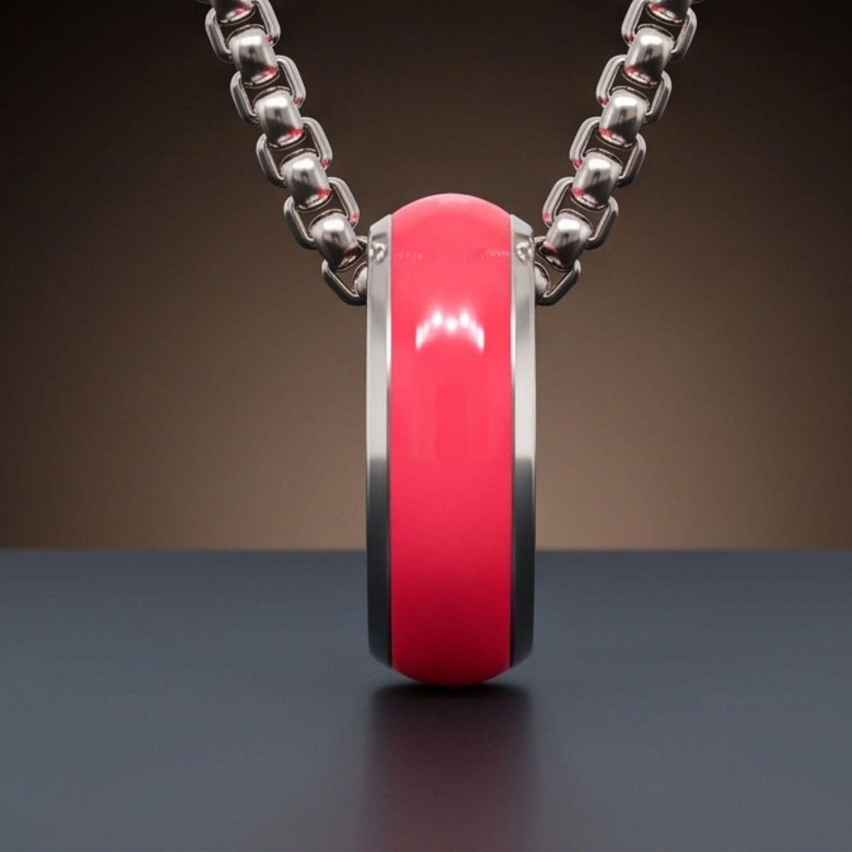 THE MEN THING SS Pendant/ Necklace AURORA CORE - Fluorescent Coral Pink 7mm Titanium Steel Pendant with 24inch Round Box 4mm Chain for Men & Boys