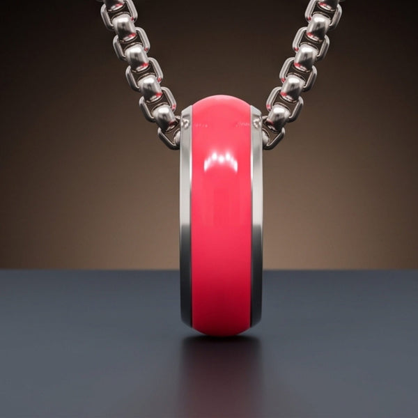 AURORA CORE - Fluorescent Coral Pink 7mm Titanium Steel Pendant with 24inch Round Box 4mm Chain for Men & Boys