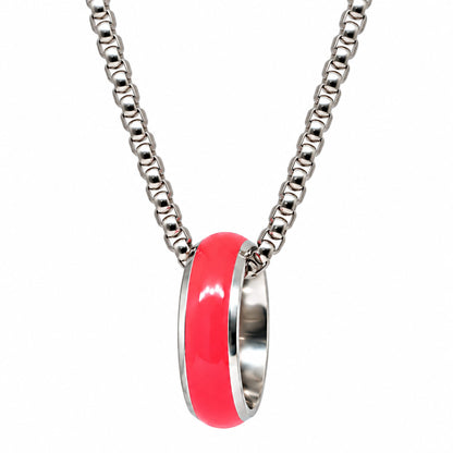 THE MEN THING SS Pendant/ Necklace AURORA CORE - Fluorescent Coral Pink 7mm Titanium Steel Pendant with 24inch Round Box 4mm Chain for Men & Boys
