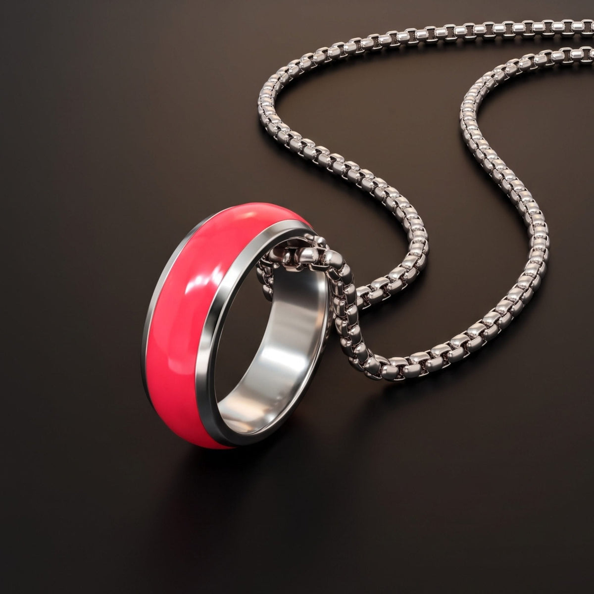 THE MEN THING SS Pendant/ Necklace AURORA CORE - Fluorescent Coral Pink 7mm Titanium Steel Pendant with 24inch Round Box 4mm Chain for Men & Boys
