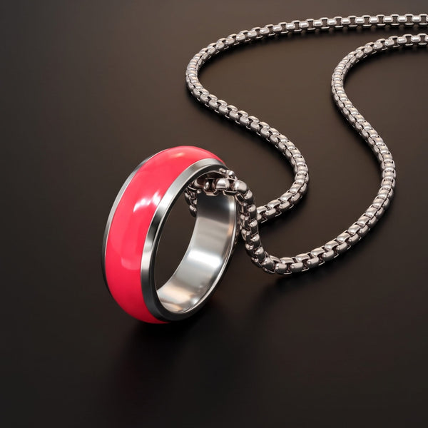 AURORA CORE - Fluorescent Coral Pink 7mm Titanium Steel Pendant with 24inch Round Box 4mm Chain for Men & Boys
