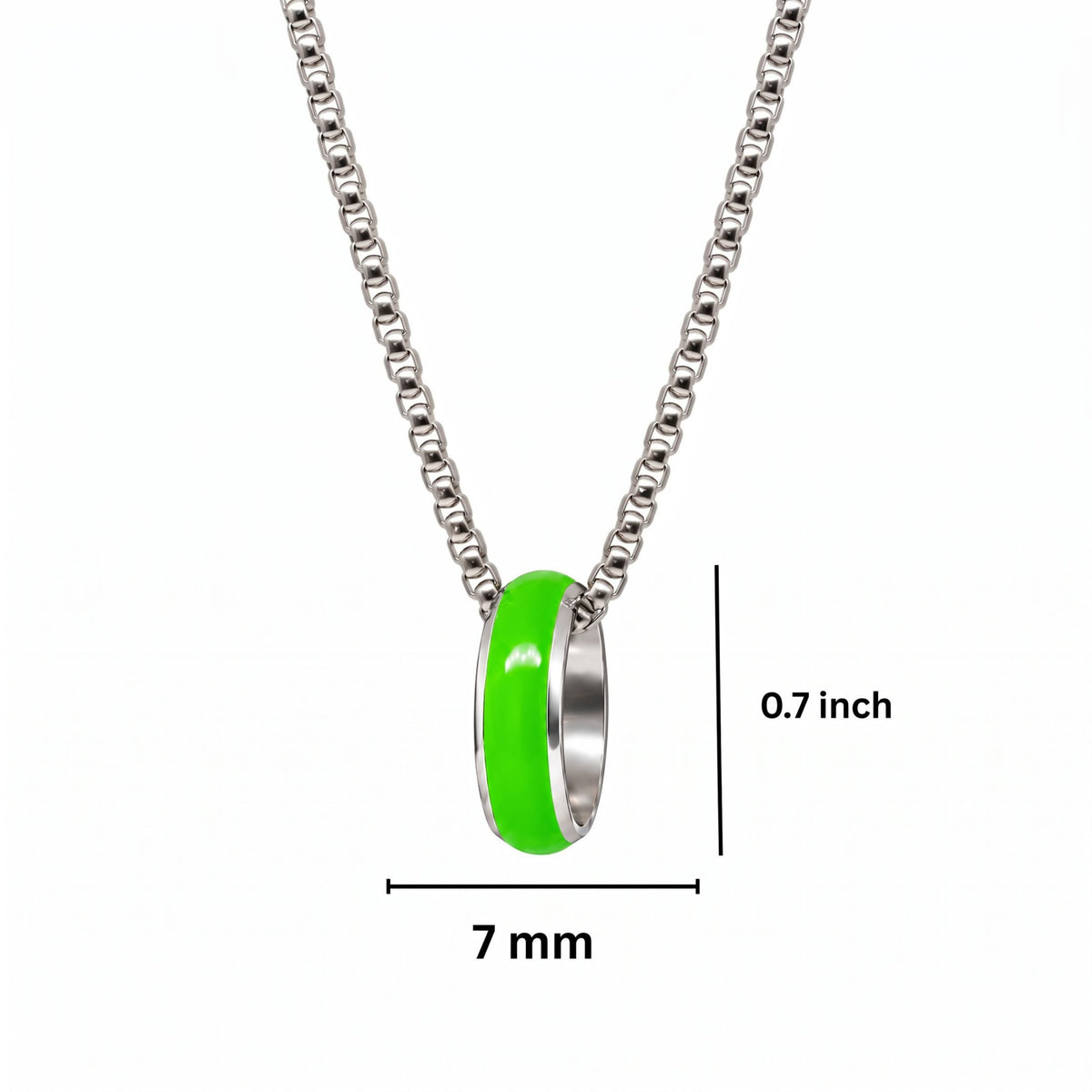 THE MEN THING SS Pendant/ Necklace AURORA CORE - Neon Green 7mm Titanium Steel Pendant with 24inch Round Box 4mm Chain for Men & Boys