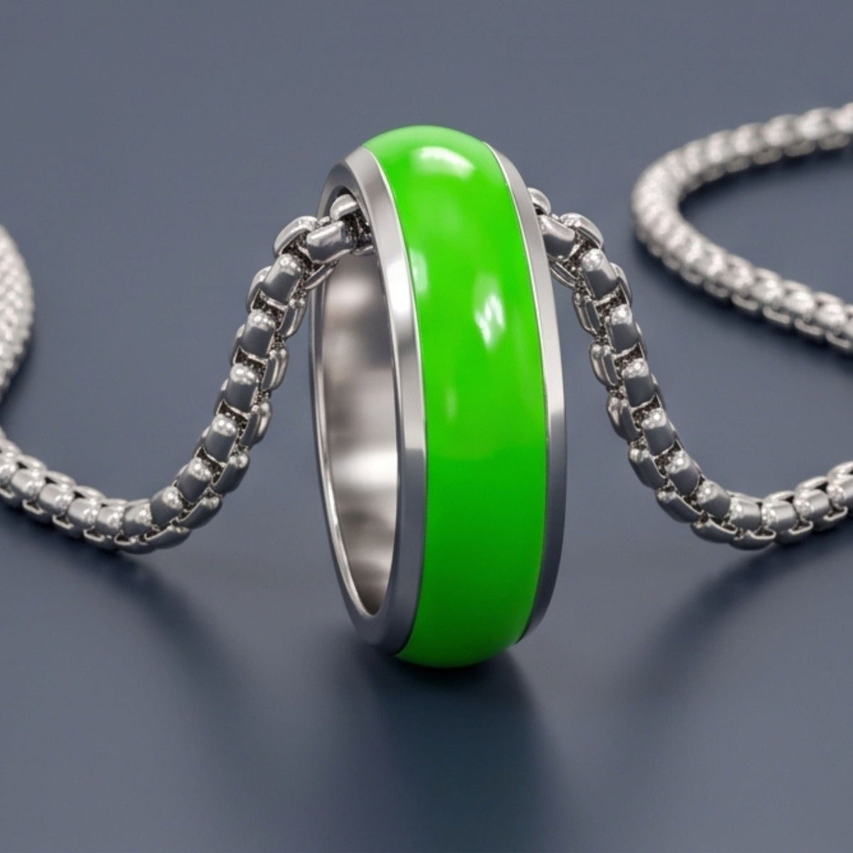 THE MEN THING SS Pendant/ Necklace AURORA CORE - Neon Green 7mm Titanium Steel Pendant with 24inch Round Box 4mm Chain for Men & Boys