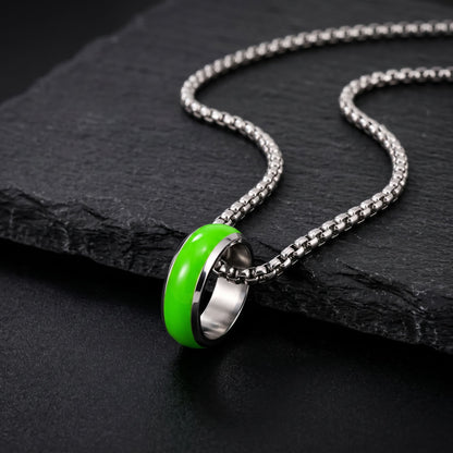 THE MEN THING SS Pendant/ Necklace AURORA CORE - Neon Green 7mm Titanium Steel Pendant with 24inch Round Box 4mm Chain for Men & Boys