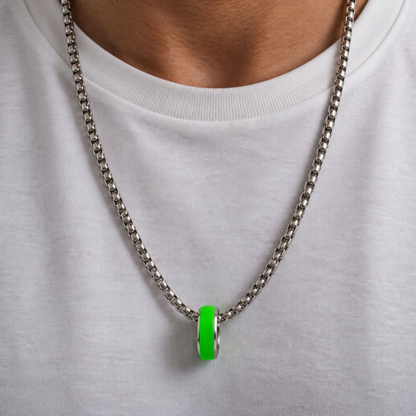 AURORA CORE - Neon Green 7mm Titanium Steel Pendant with 24inch Round Box 4mm Chain for Men & Boys