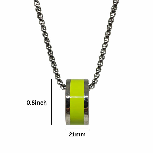 AURORA CORE - Neon Lime Green 21mm Titanium Steel Pendant with 24inch Round Box 4mm Chain for Men & Boys