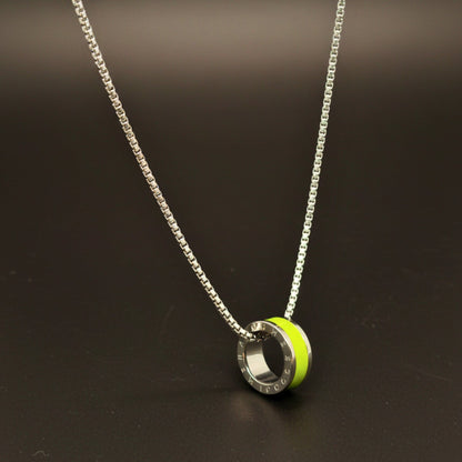THE MEN THING SS Pendant/ Necklace AURORA CORE - Neon Lime Green 21mm Titanium Steel Pendant with 24inch Round Box 4mm Chain for Men & Boys