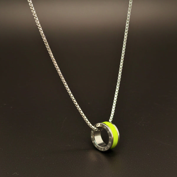 AURORA CORE - Neon Lime Green 21mm Titanium Steel Pendant with 24inch Round Box 4mm Chain for Men & Boys