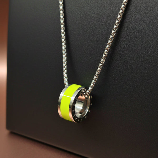 AURORA CORE - Neon Lime Green 21mm Titanium Steel Pendant with 24inch Round Box 4mm Chain for Men & Boys