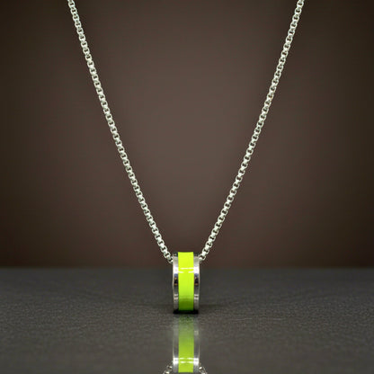 THE MEN THING SS Pendant/ Necklace AURORA CORE - Neon Lime Green 21mm Titanium Steel Pendant with 24inch Round Box 4mm Chain for Men & Boys