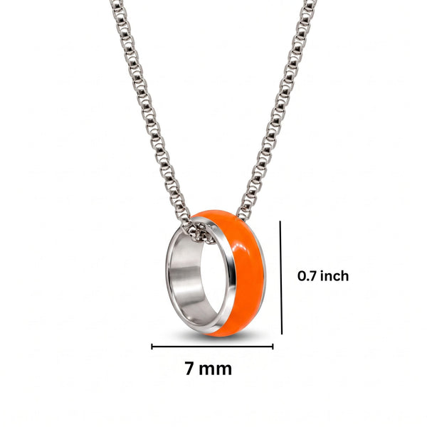 AURORA CORE - Neon Orange 7mm Titanium Steel Pendant with 24inch Round Box 4mm Chain for Men & Boys