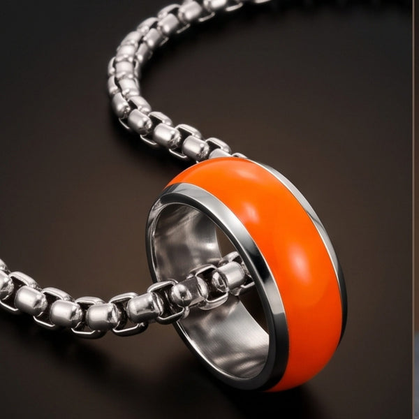 AURORA CORE - Neon Orange 7mm Titanium Steel Pendant with 24inch Round Box 4mm Chain for Men & Boys