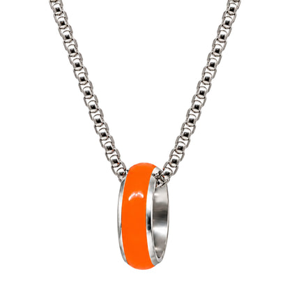 THE MEN THING SS Pendant/ Necklace AURORA CORE - Neon Orange 7mm Titanium Steel Pendant with 24inch Round Box 4mm Chain for Men & Boys