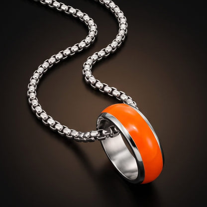 THE MEN THING SS Pendant/ Necklace AURORA CORE - Neon Orange 7mm Titanium Steel Pendant with 24inch Round Box 4mm Chain for Men & Boys