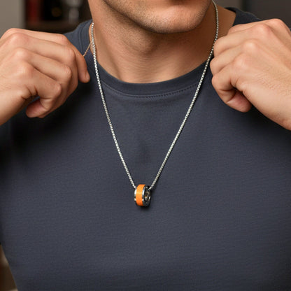 THE MEN THING SS Pendant/ Necklace AURORA CORE - Orange 21mm Titanium Steel Pendant with 24inch Round Box 4mm Chain for Men & Boys