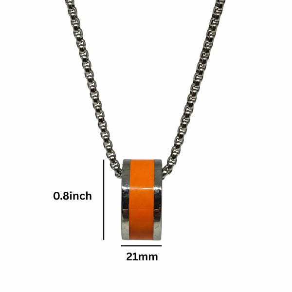 AURORA CORE - Orange 21mm Titanium Steel Pendant with 24inch Round Box 4mm Chain for Men & Boys