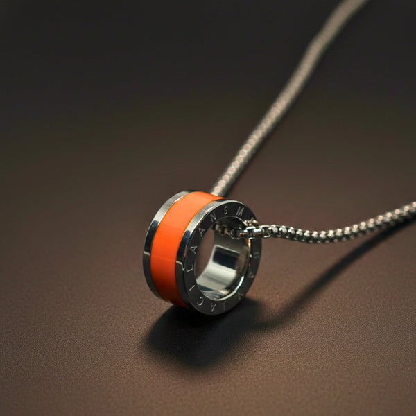 AURORA CORE - Orange 21mm Titanium Steel Pendant with 24inch Round Box 4mm Chain for Men & Boys