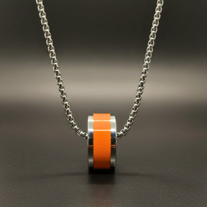 THE MEN THING SS Pendant/ Necklace AURORA CORE - Orange 21mm Titanium Steel Pendant with 24inch Round Box 4mm Chain for Men & Boys