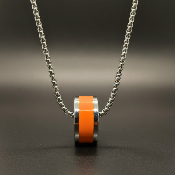 AURORA CORE - Orange 21mm Titanium Steel Pendant with 24inch Round Box 4mm Chain for Men & Boys