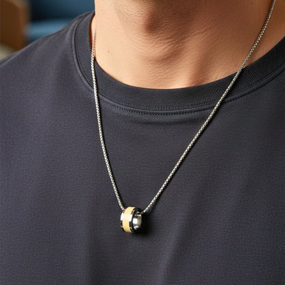 THE MEN THING SS Pendant/ Necklace AURORA CORE - Pastel Yellow 21mm Titanium Steel Pendant with 24inch Round Box 4mm Chain for Men & Boys