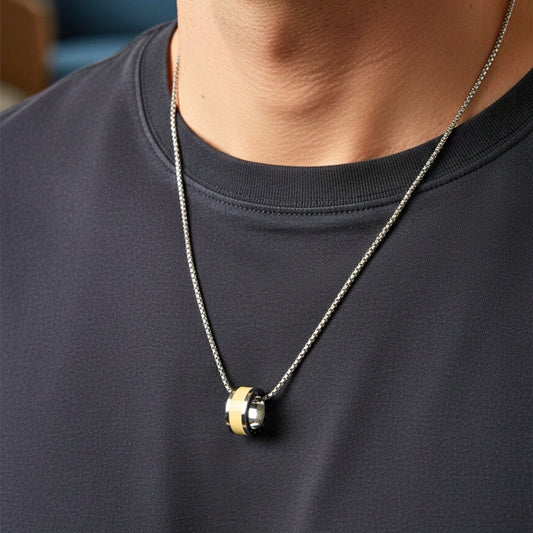 THE MEN THING SS Pendant/ Necklace AURORA CORE - Pastel Yellow 21mm Titanium Steel Pendant with 24inch Round Box 4mm Chain for Men & Boys