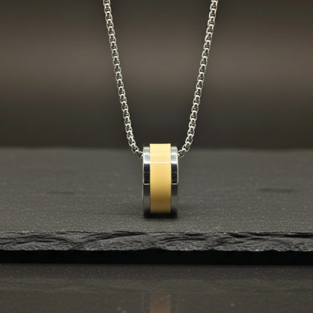 THE MEN THING SS Pendant/ Necklace AURORA CORE - Pastel Yellow 21mm Titanium Steel Pendant with 24inch Round Box 4mm Chain for Men & Boys