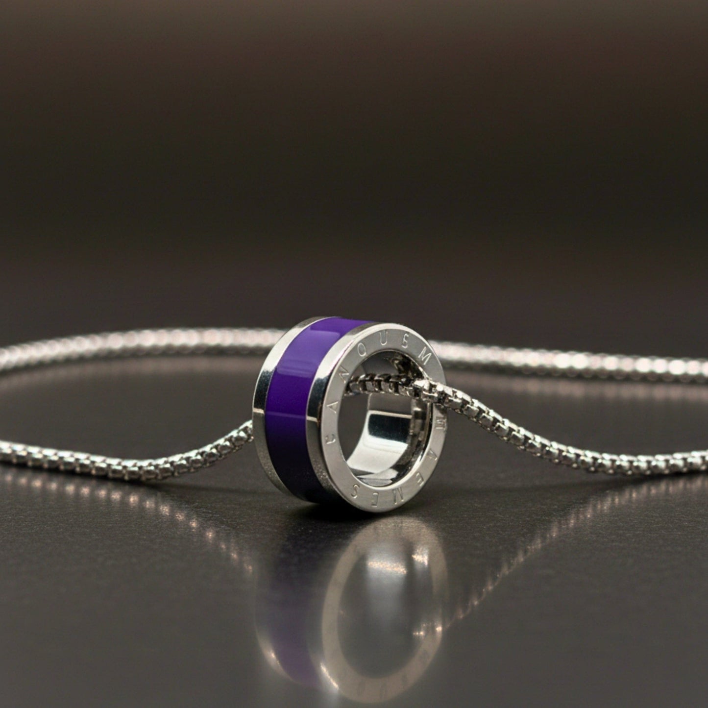 THE MEN THING SS Pendant/ Necklace AURORA CORE - Purple 21mm Titanium Steel Pendant with 24inch Round Box 4mm Chain for Men & Boys