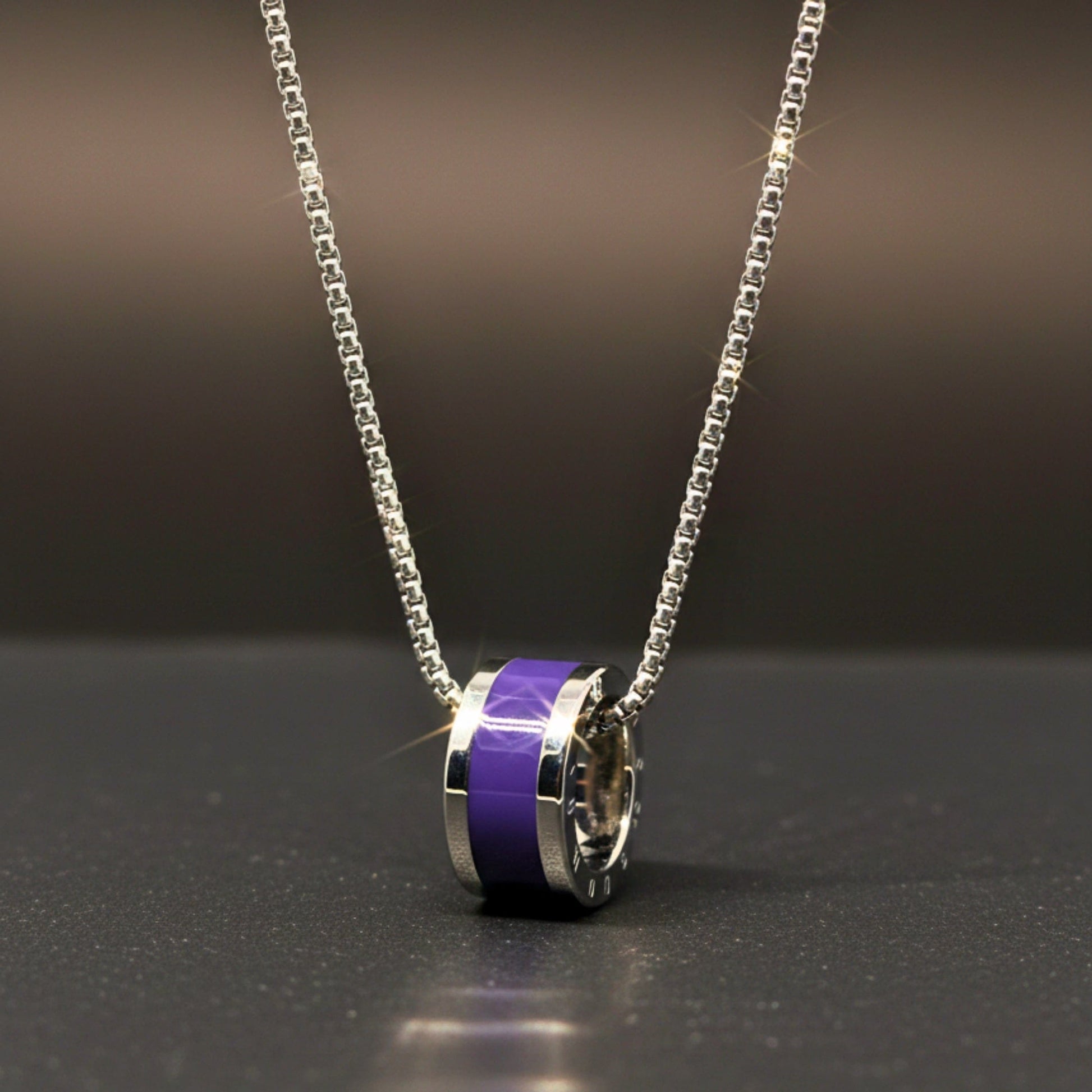 THE MEN THING SS Pendant/ Necklace AURORA CORE - Purple 21mm Titanium Steel Pendant with 24inch Round Box 4mm Chain for Men & Boys