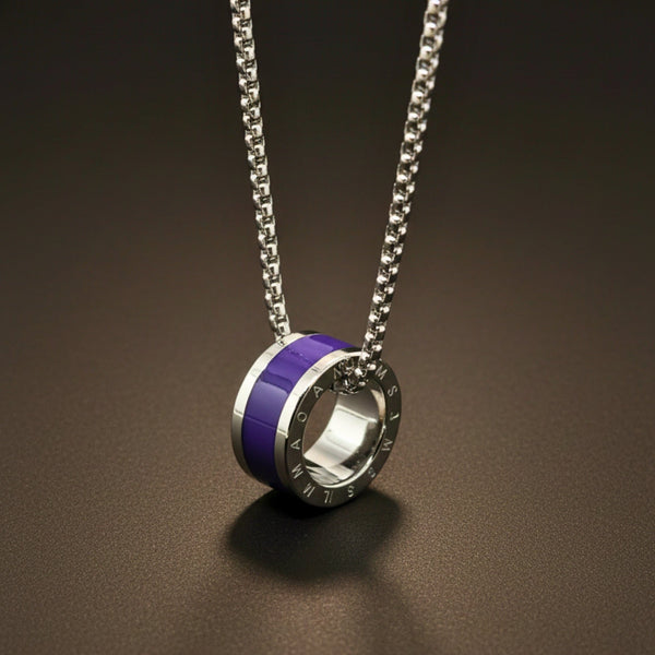 AURORA CORE - Purple 21mm Titanium Steel Pendant with 24inch Round Box 4mm Chain for Men & Boys