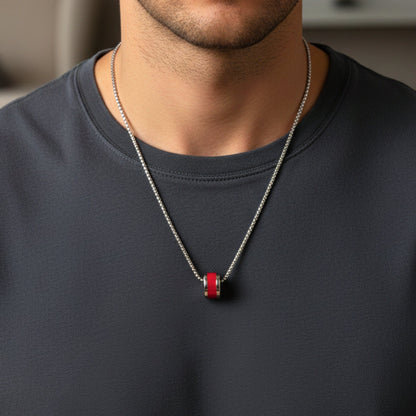 THE MEN THING SS Pendant/ Necklace AURORA CORE - Red 21mm Titanium Steel Pendant with 24inch Round Box 4mm Chain for Men & Boys