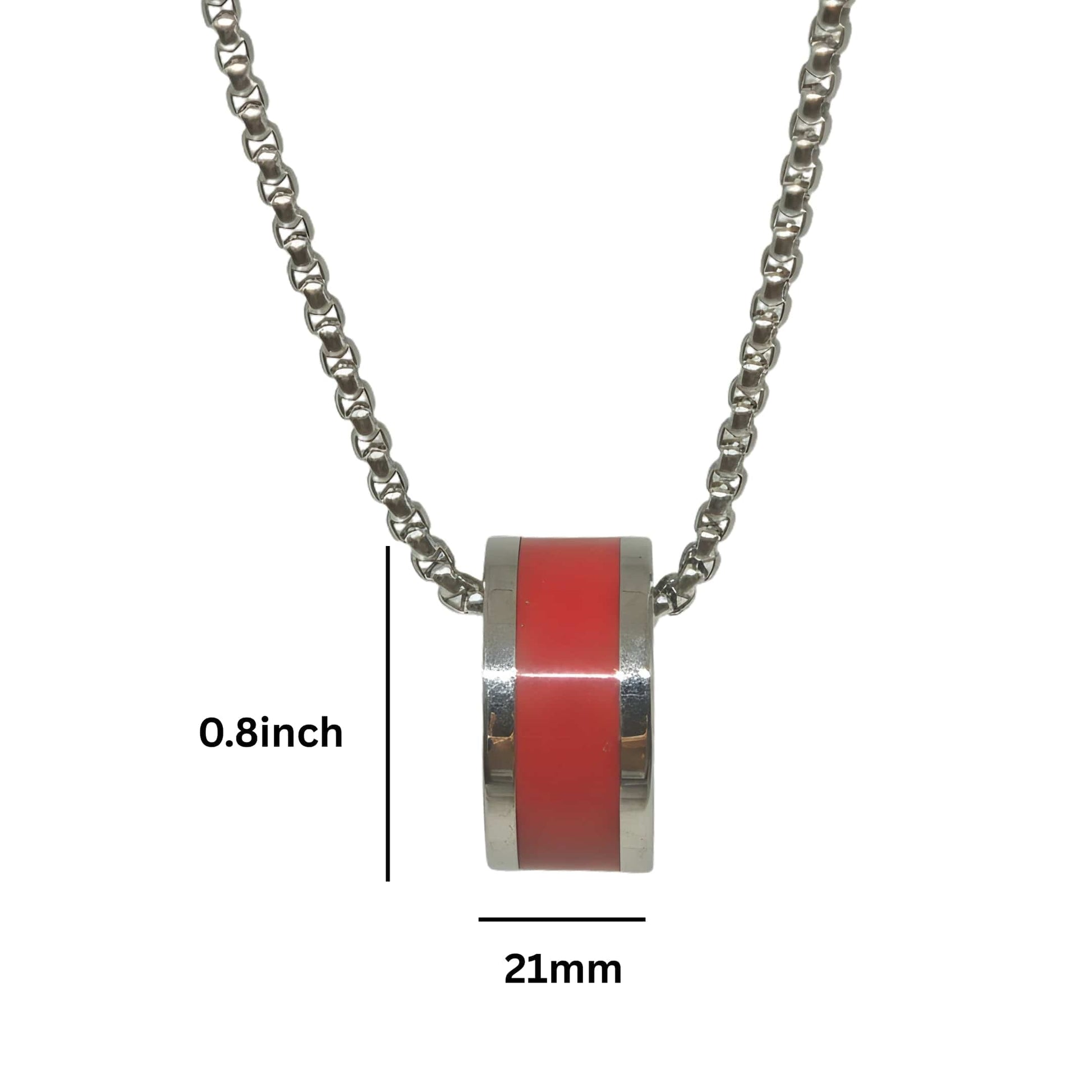 THE MEN THING SS Pendant/ Necklace AURORA CORE - Red 21mm Titanium Steel Pendant with 24inch Round Box 4mm Chain for Men & Boys