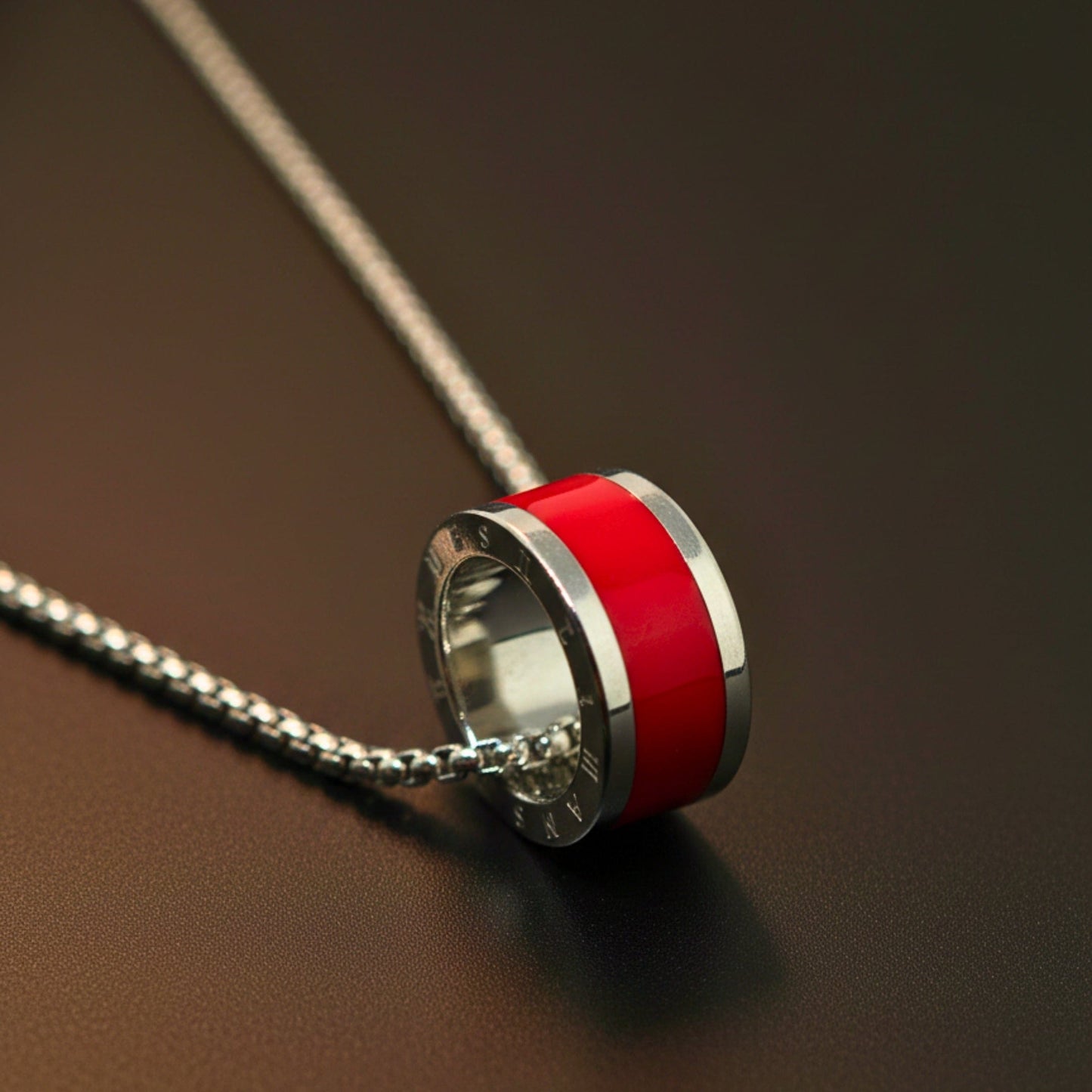 THE MEN THING SS Pendant/ Necklace AURORA CORE - Red 21mm Titanium Steel Pendant with 24inch Round Box 4mm Chain for Men & Boys