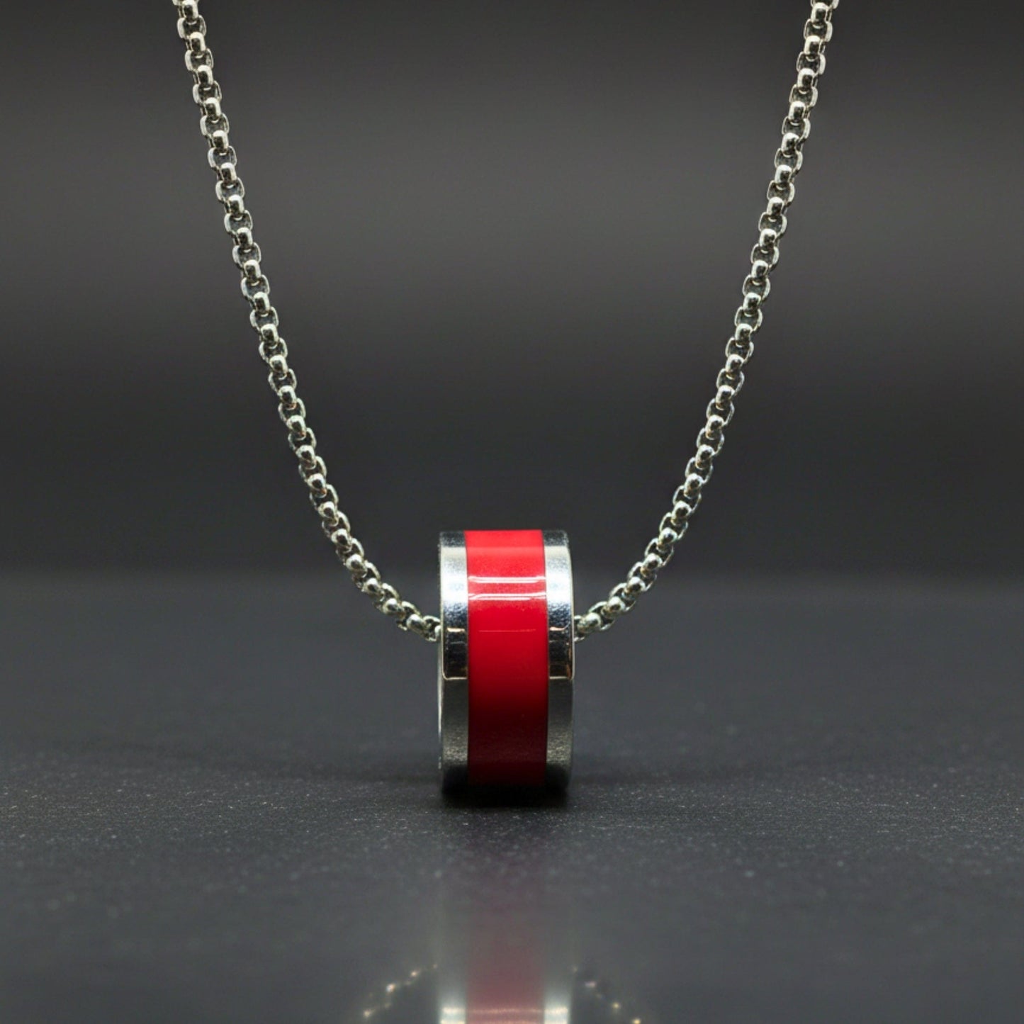 THE MEN THING SS Pendant/ Necklace AURORA CORE - Red 21mm Titanium Steel Pendant with 24inch Round Box 4mm Chain for Men & Boys