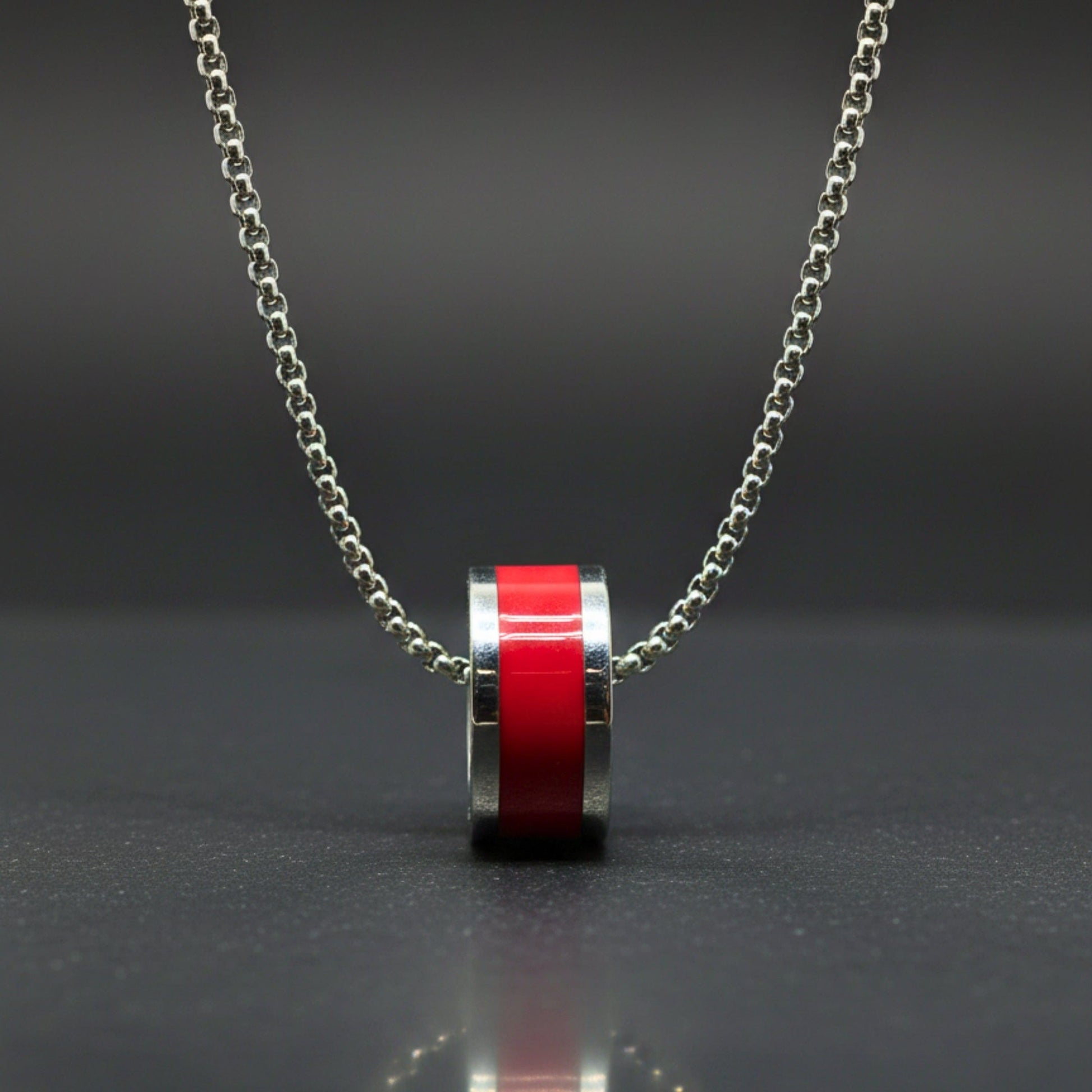 THE MEN THING SS Pendant/ Necklace AURORA CORE - Red 21mm Titanium Steel Pendant with 24inch Round Box 4mm Chain for Men & Boys