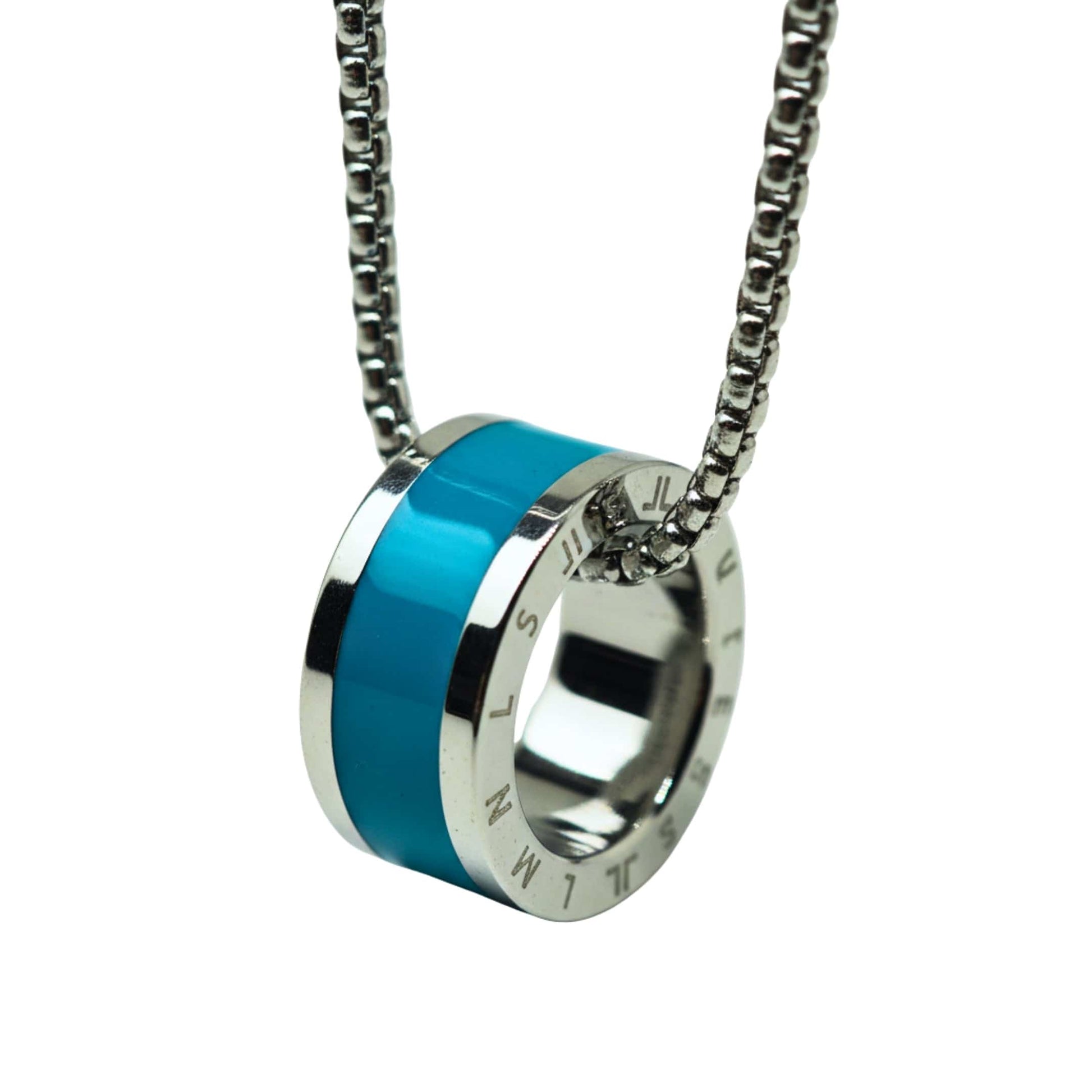 THE MEN THING SS Pendant/ Necklace AURORA CORE - Turquoise Blue 21mm Titanium Steel Pendant with 24inch Round Box 4mm Chain for Men & Boys