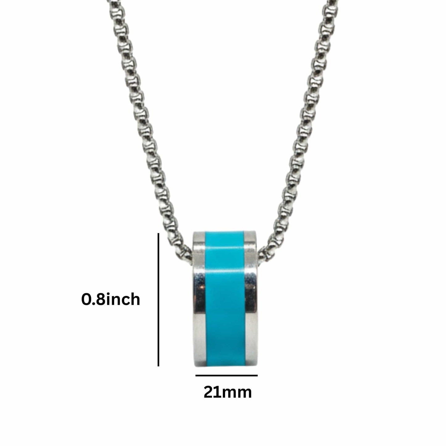THE MEN THING SS Pendant/ Necklace AURORA CORE - Turquoise Blue 21mm Titanium Steel Pendant with 24inch Round Box 4mm Chain for Men & Boys