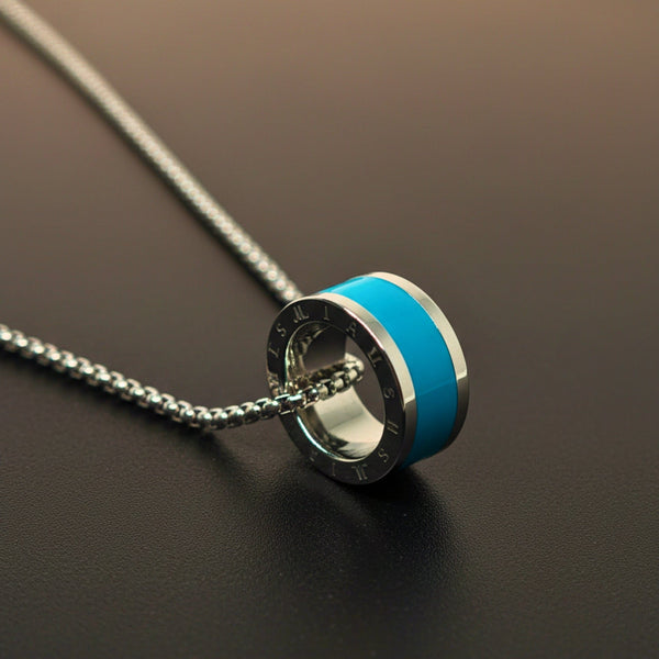 AURORA CORE - Turquoise Blue 21mm Titanium Steel Pendant with 24inch Round Box 4mm Chain for Men & Boys
