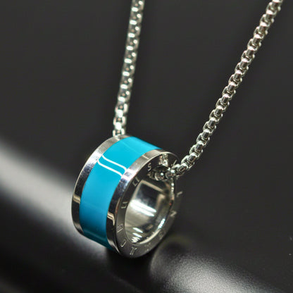 THE MEN THING SS Pendant/ Necklace AURORA CORE - Turquoise Blue 21mm Titanium Steel Pendant with 24inch Round Box 4mm Chain for Men & Boys