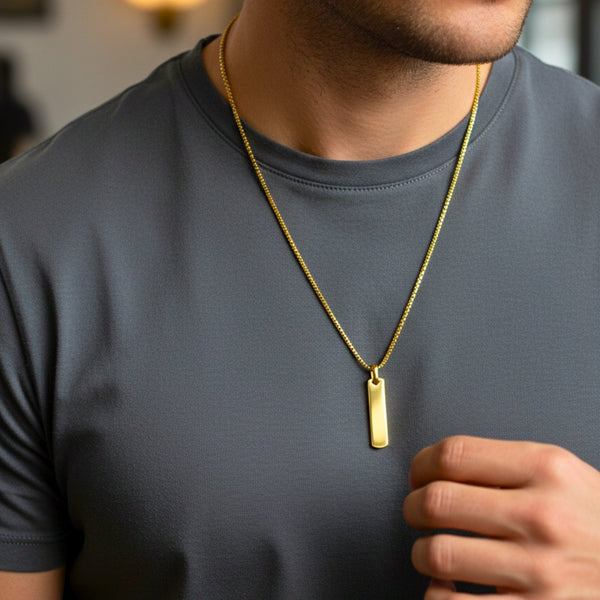AURUM BAR - 11mm Titanium Steel Pendant with 24inch Round Box 4mm Chain for Men & Boys