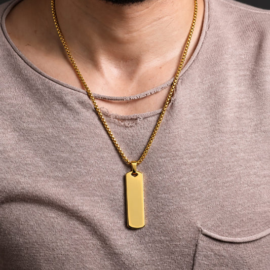 THE MEN THING SS Pendant/ Necklace AURUM BAR - 11mm Titanium Steel Pendant with 24inch Round Box 4mm Chain for Men & Boys