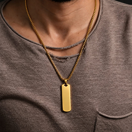 THE MEN THING SS Pendant/ Necklace AURUM BAR - 11mm Titanium Steel Pendant with 24inch Round Box 4mm Chain for Men & Boys