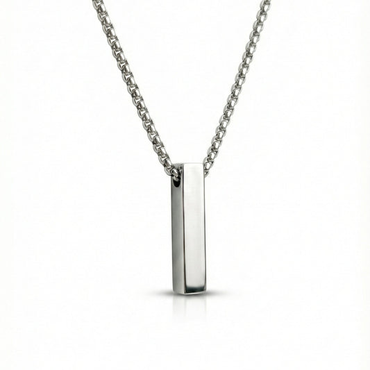 THE MEN THING SS Pendant/ Necklace AXIS VERTICAL BAR - 6mm Pure Titanium Steel Pendant with 24inch Round Box 4mm Chain for Men & Boys