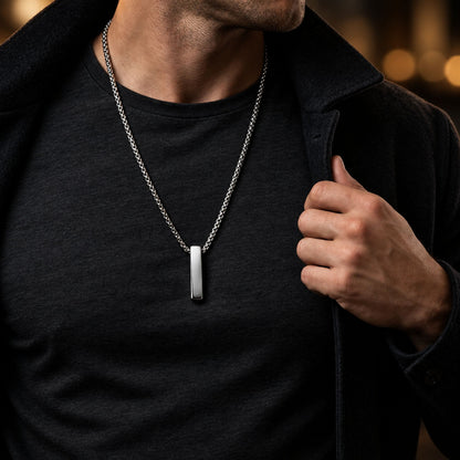 THE MEN THING SS Pendant/ Necklace AXIS VERTICAL BAR - 6mm Pure Titanium Steel  Pendant with 24inch Round Box 4mm Chain for Men & Boys