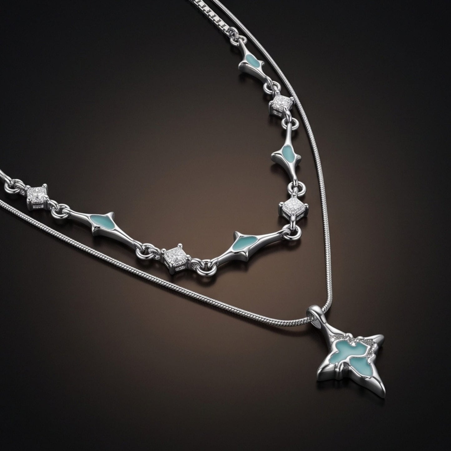 THE MEN THING SS Pendant/ Necklace AZURE STAR - 16mm Titanium Steel Pendant with 22 to 24inch Adjustable Chain for Men & Boys