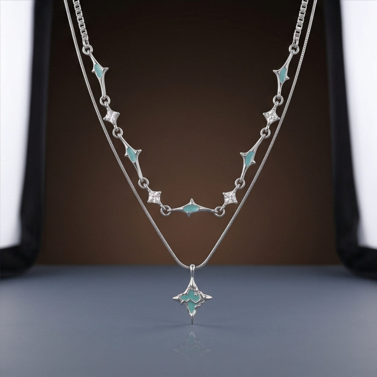 THE MEN THING SS Pendant/ Necklace AZURE STAR - 16mm Titanium Steel Pendant with 22 to 24inch Adjustable Chain for Men & Boys