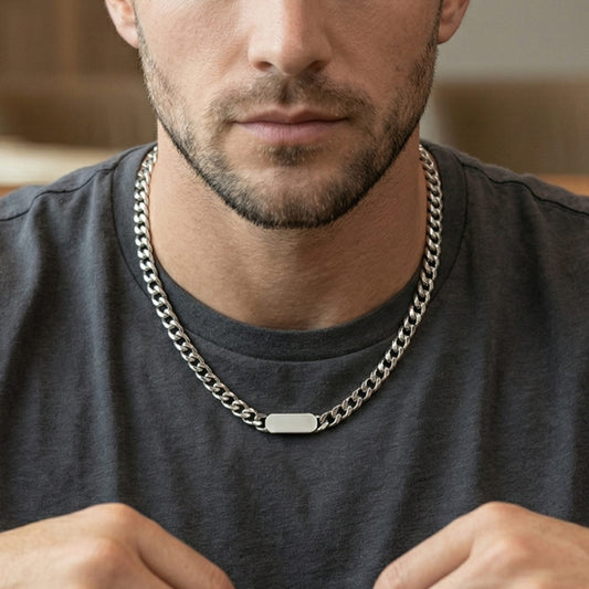 THE MEN THING SS Pendant/ Necklace BAR LINK - 8mm Pure Stainless Steel 18 to 20inch Adjustable Cube Chain for Men & Boys